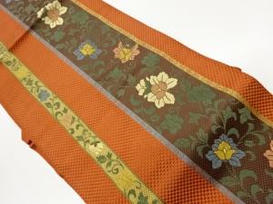 本場筑前博多縞に花唐草模様織出し名古屋帯